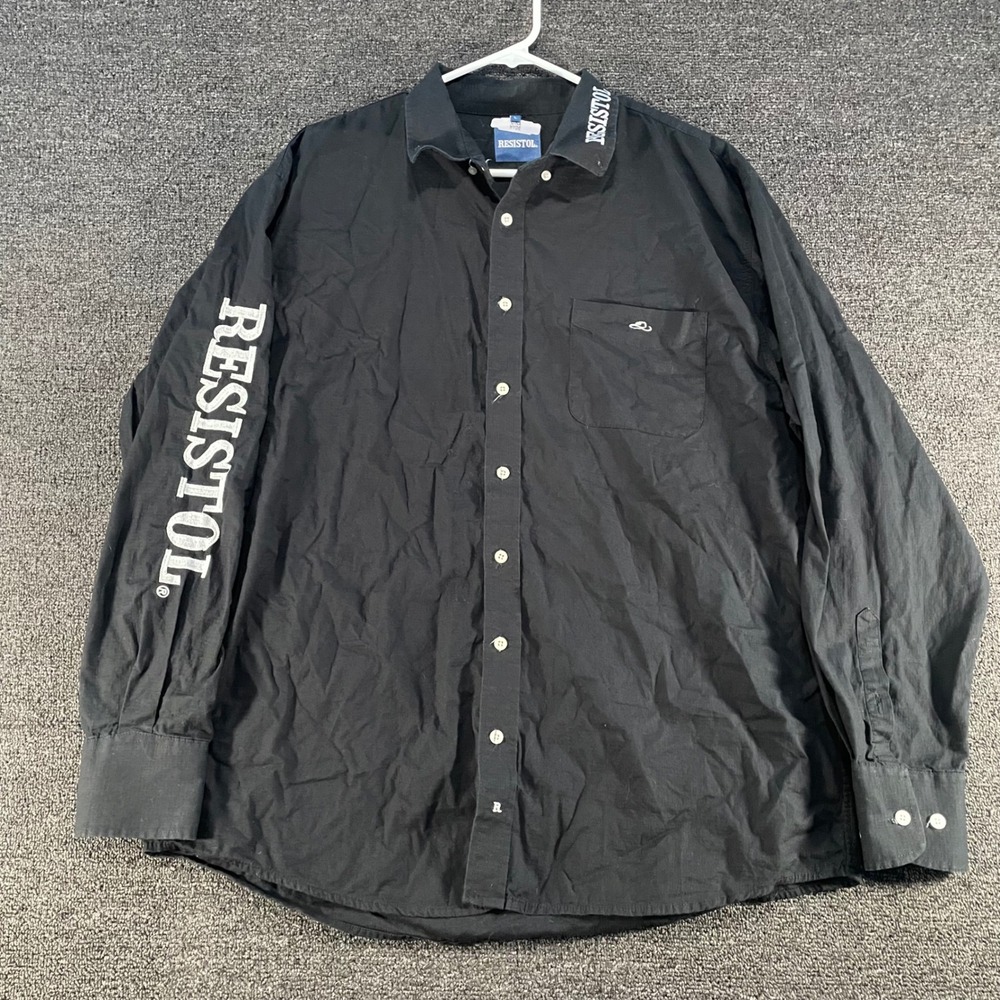 Resistol Button Down Shirt Mens Large Black Good Embroidered Ripstop Cotton